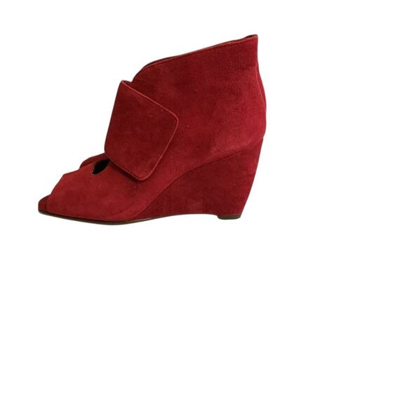 Aerosoles Boots Womens 9.5 M Sound Wave Wedge Ankle Booties Red Leather Peep Toe - Picture 7 of 14